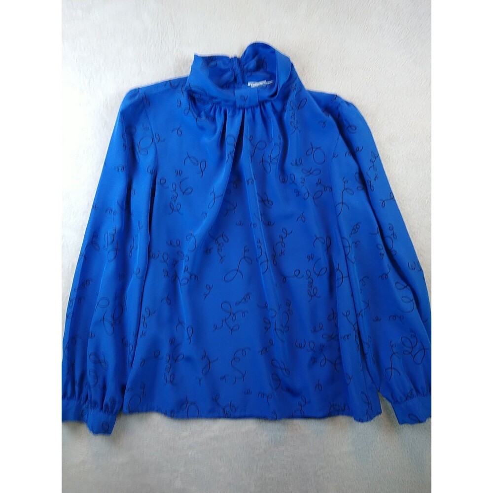 Vintage Gailord Top Shirt Women's 14 Blue High Neck Long Sleeve Artsy